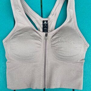 NWOT Velocity padded sports bra. Firm support, size Small. Beige/grey color.